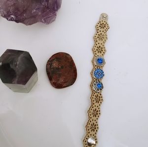 Magnolia and Vine | Tan Bracelet Blue Silver Snaps